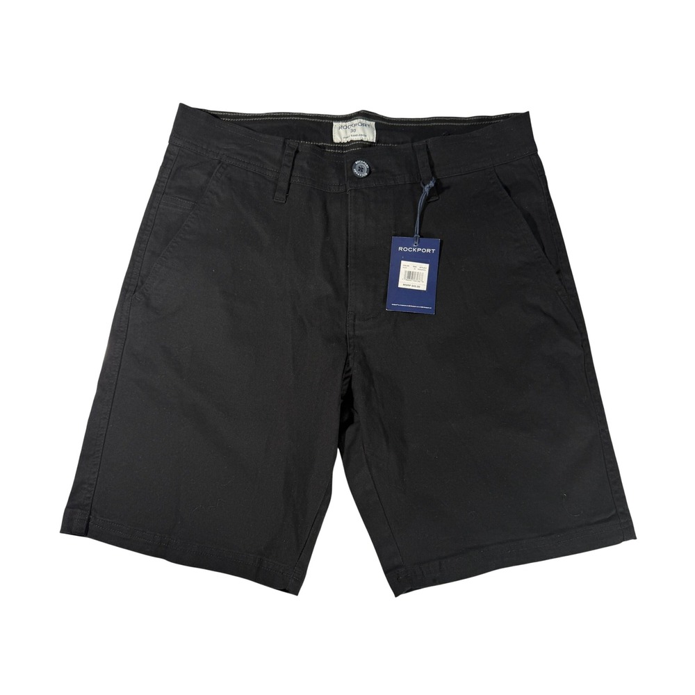 Rockport Mens Black Chino Shorts 9 Inch Inseam‎ Size 30 NWT Stretch Cotton